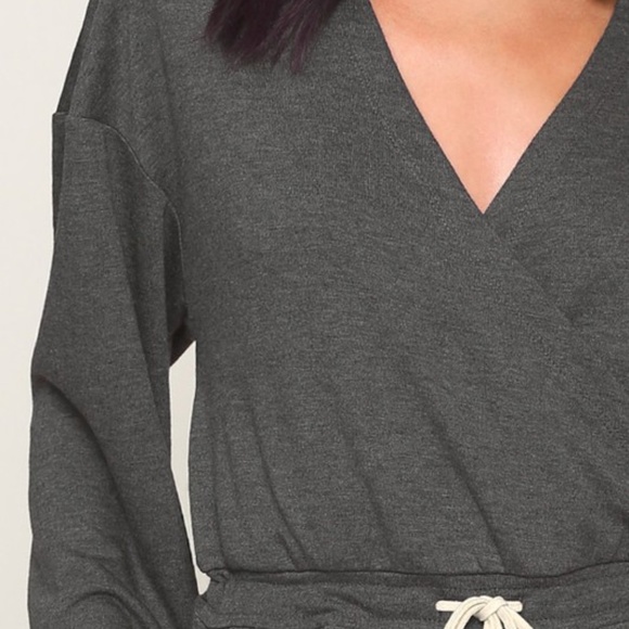 Wide Leg Long Sleeve Jumpsuit V-neck Grey Warm Soft loungewear Sz. S  by Gigio - Picture 4 of 13